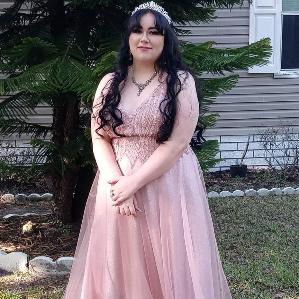 Absolutely Stunning Super Shimmery Rose Gold Princess Prom Dress size 16/18